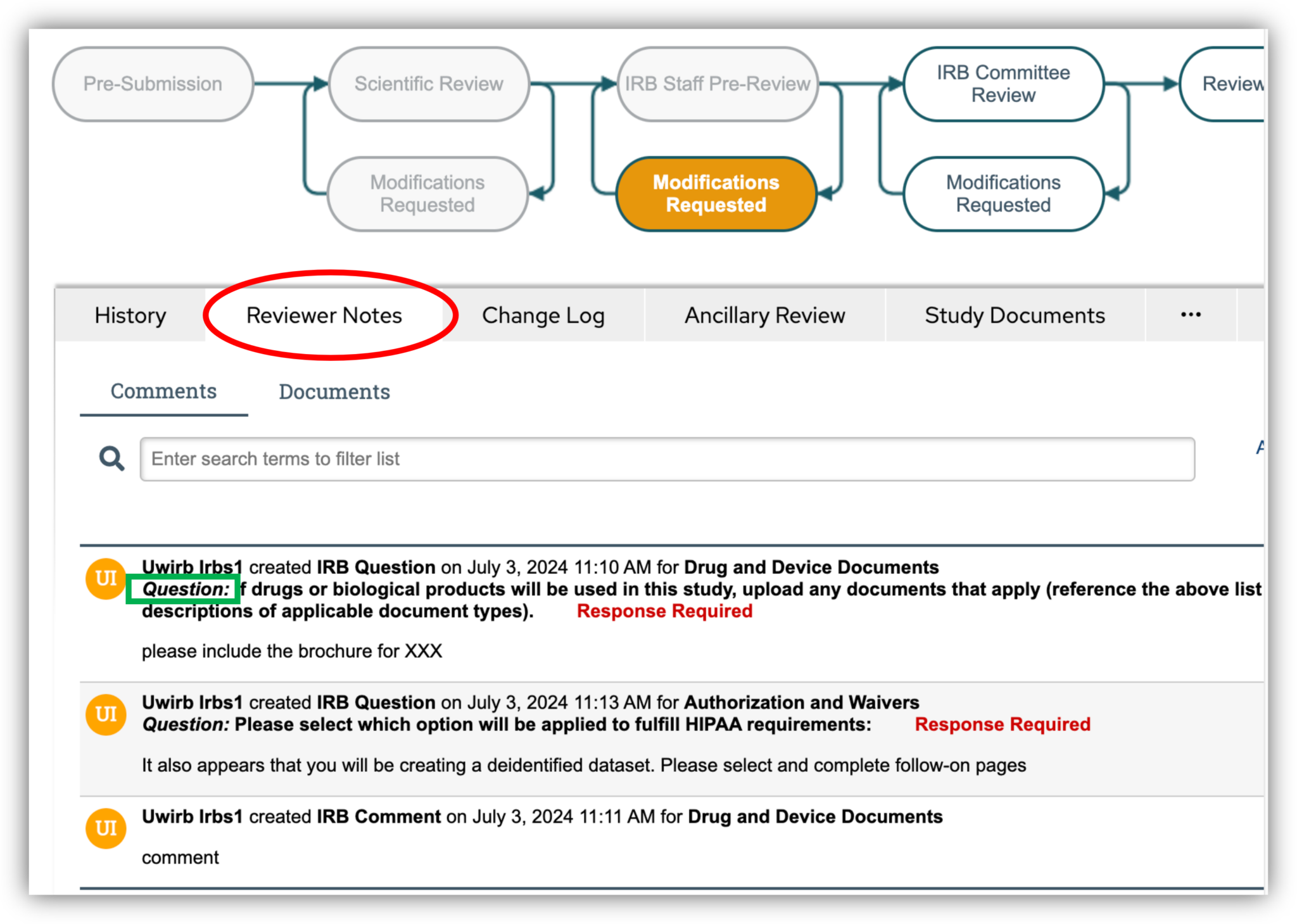 Reviewer Notes Example Working with Reviewer Notes – Human Research Protection Program